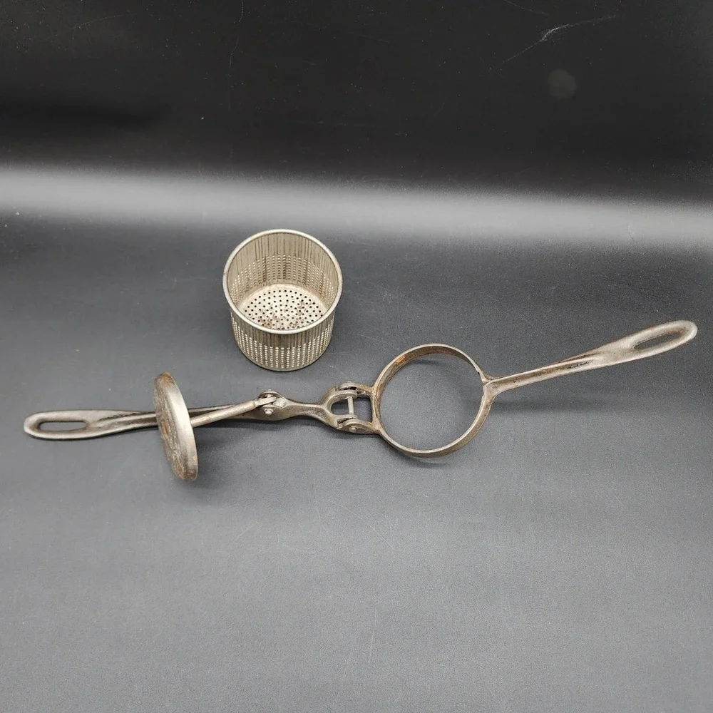 Vintage Silver Metal Potato Ricer Fruit Press Primitive Farmhouse Kitchen Tool